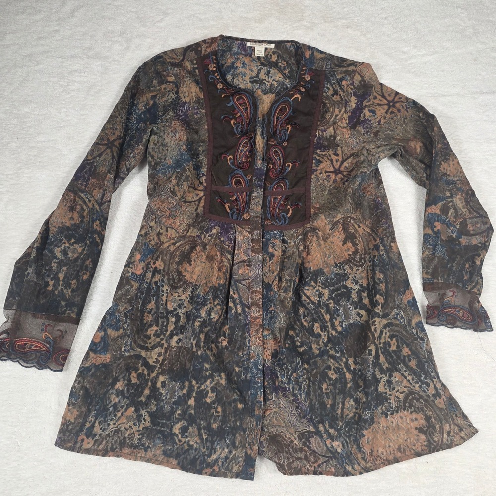 Coldwater Creek Top Womans M Burnout Floral Whimsigoth Cottagecore Fairy Sheer